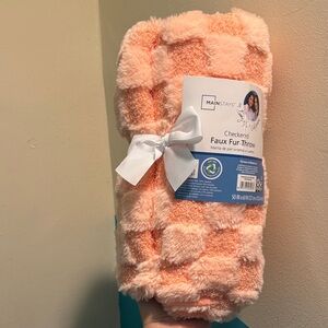 Mainstays Coral Checkered Faux Fur Throw